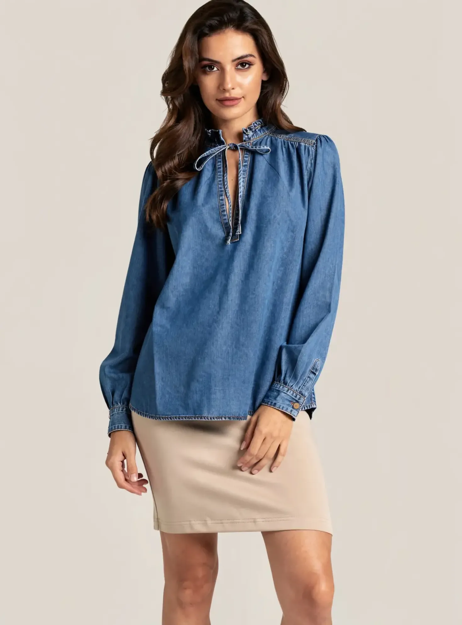 Blouse Grace & Mila Bleu Manches Longues