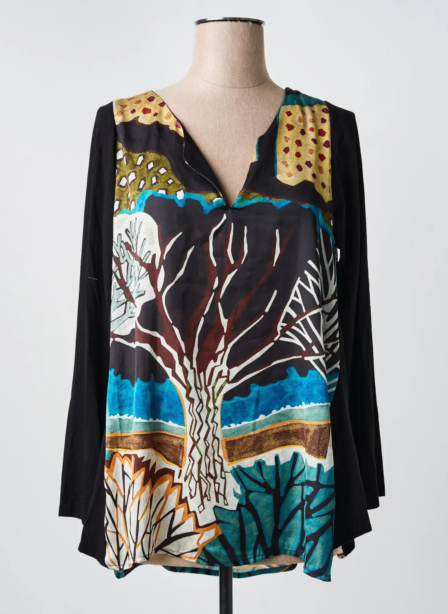 Blouse Poissons Blancs Noir Manches Longues