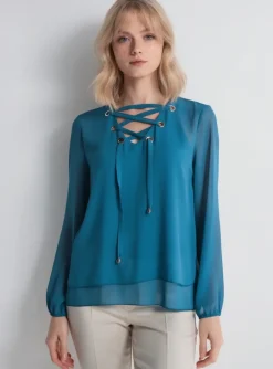 Blouse Quattro Bleu Manches Longues