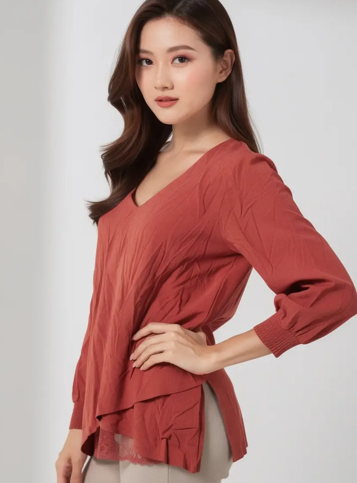 Blouse Sheego Marron Manches Longues