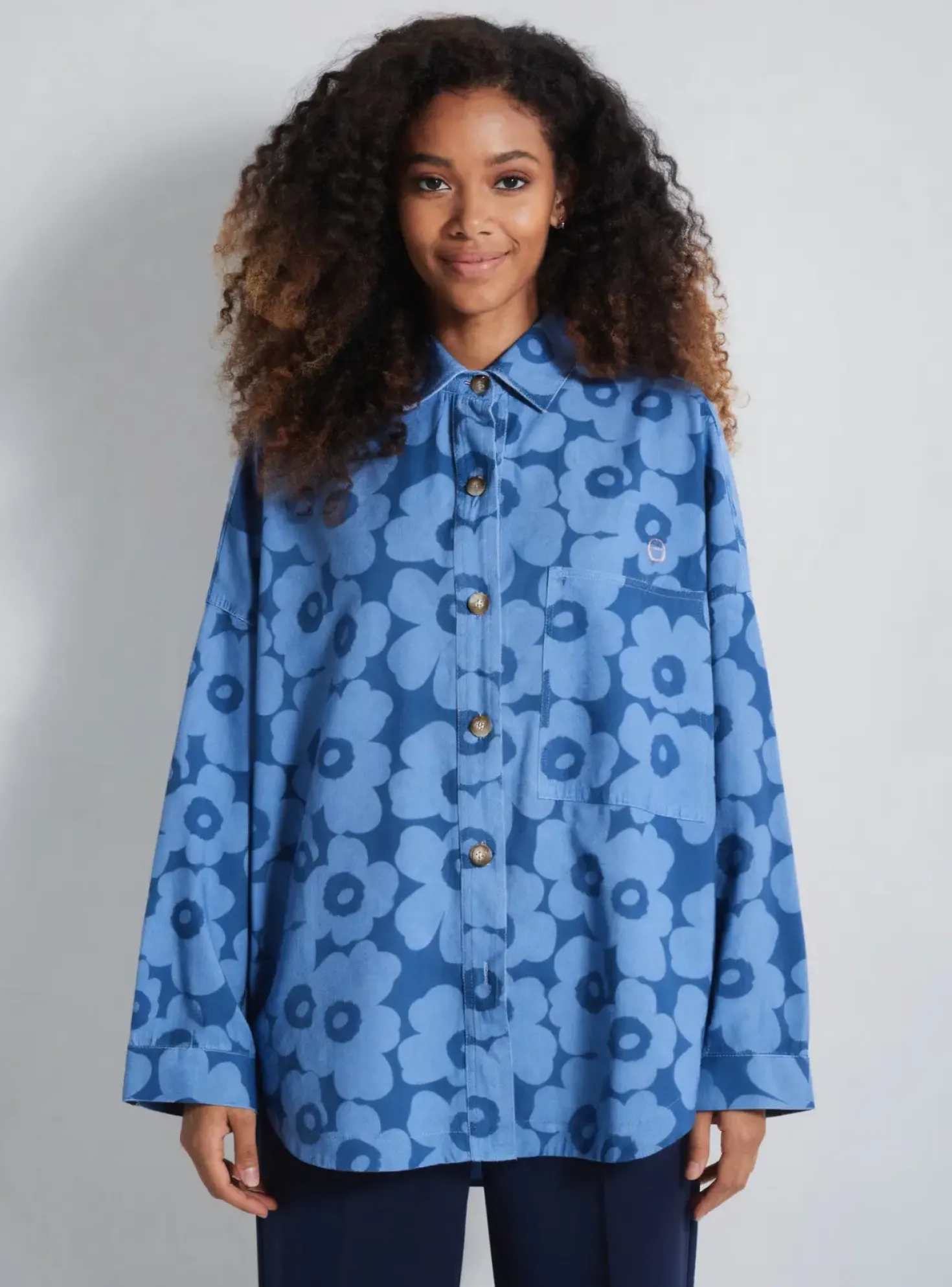 Chemisier Emi-jo Bleu Manches Longues