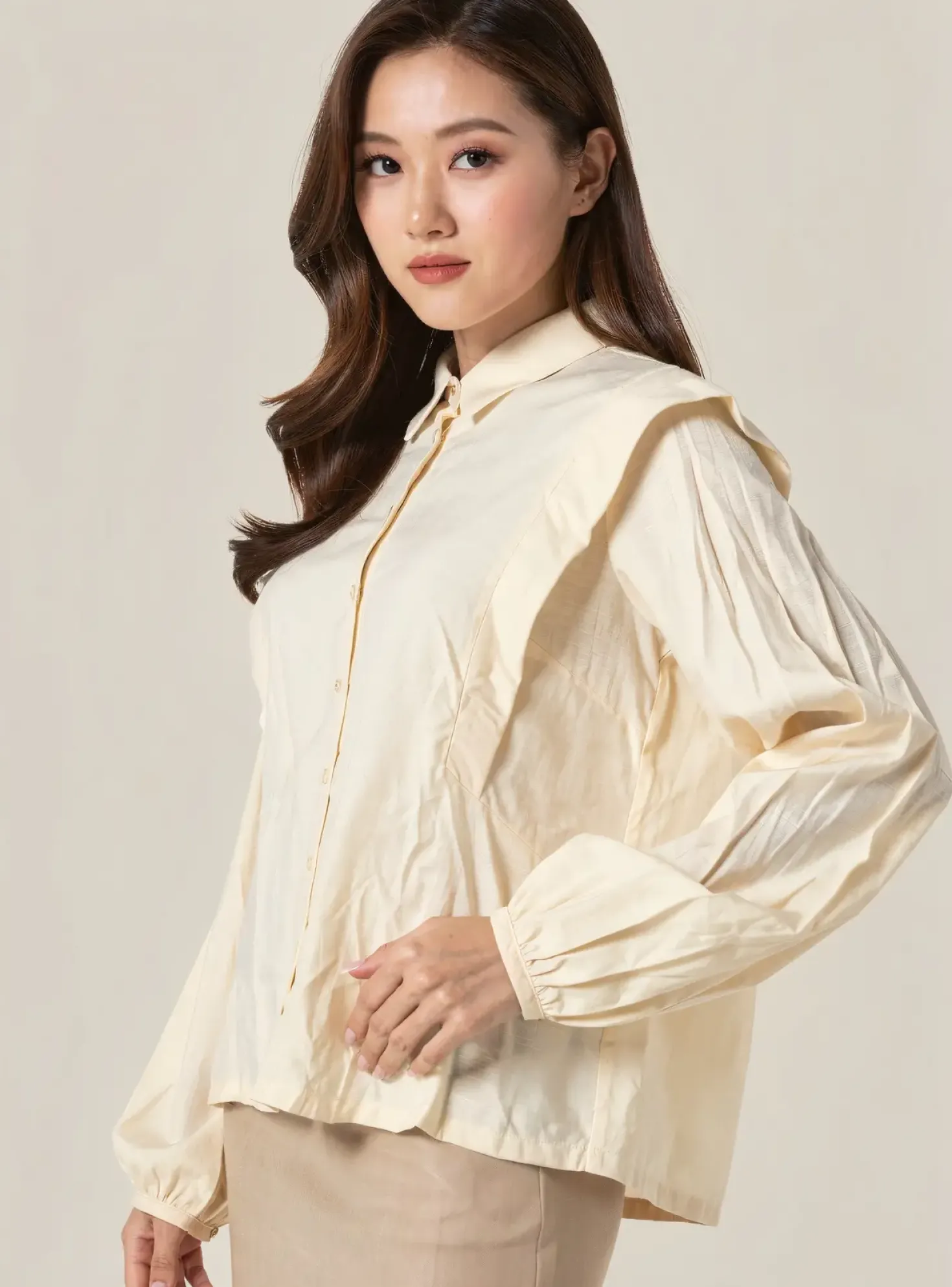 Chemisier Grace & Mila Beige Manches Longues