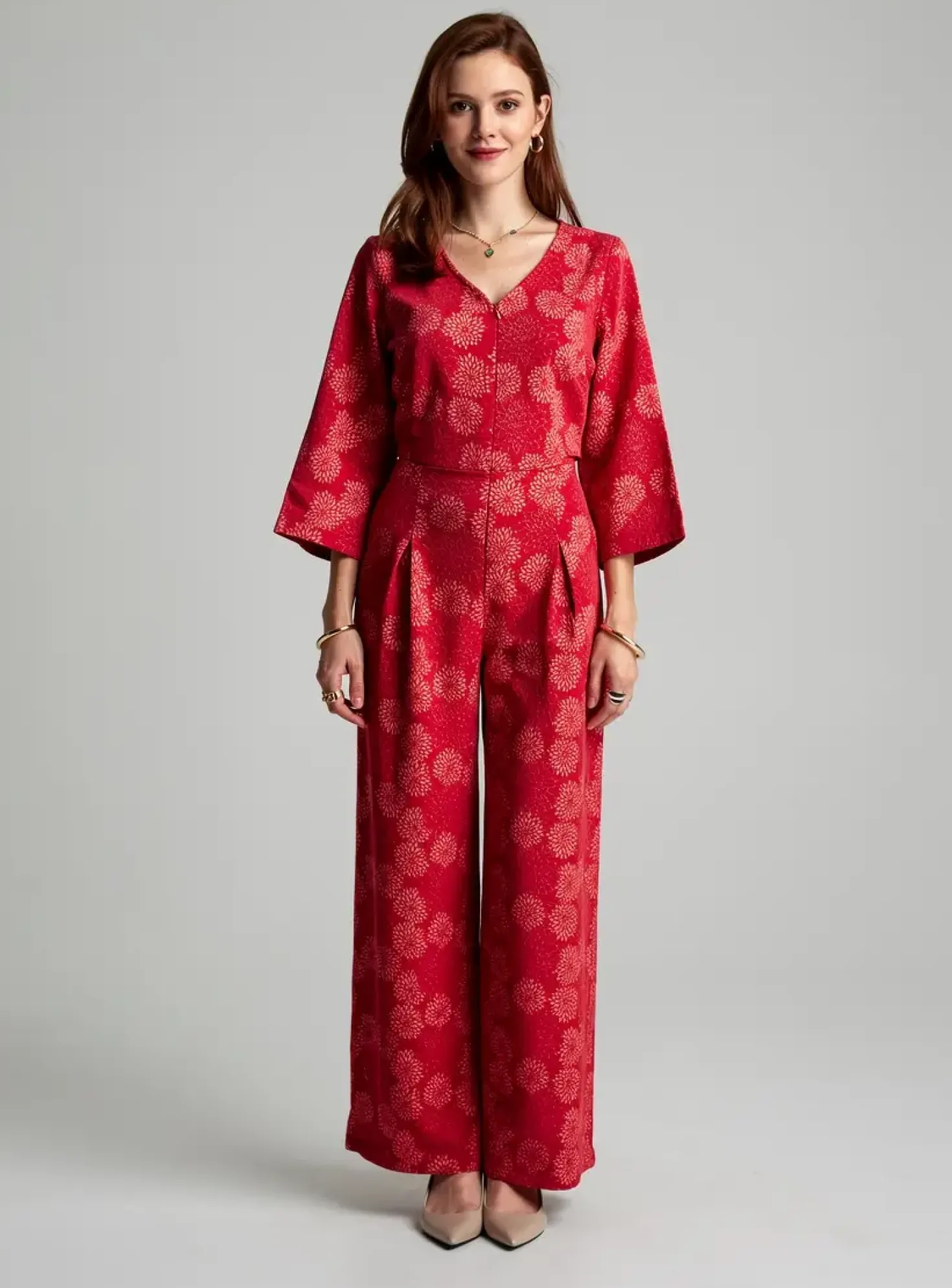 Combi-pantalon Who's That Girl Rouge Manches 3/4