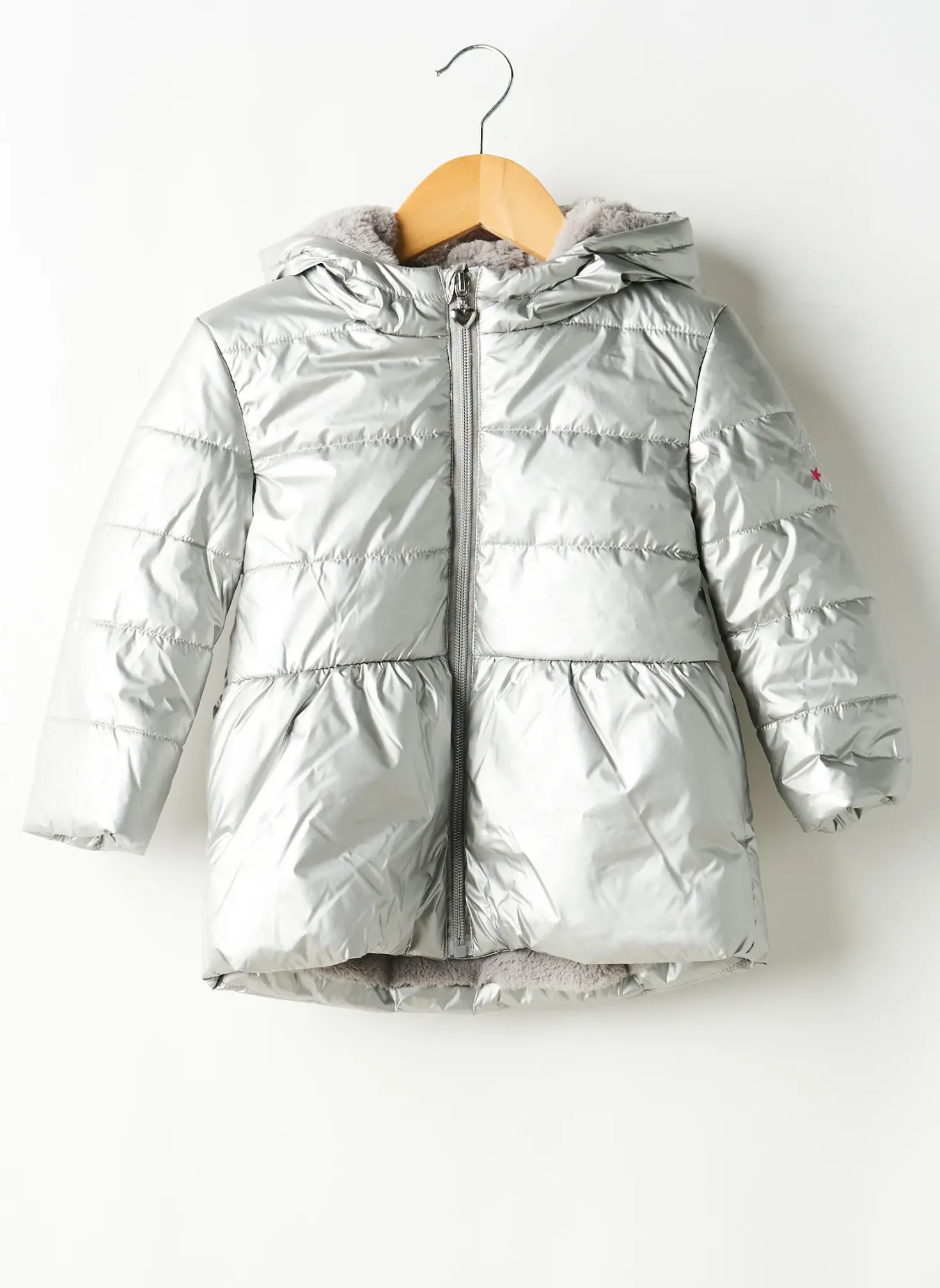 Doudoune 3 Pommes Argent A Capuche