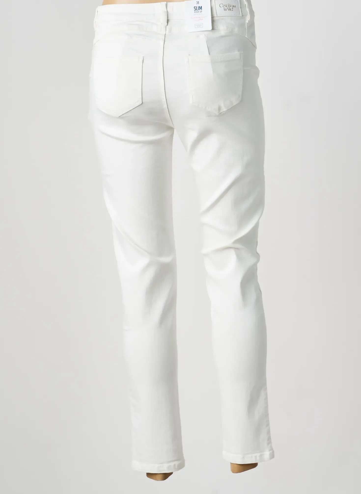Jeans Coupe Slim C'est Beau La Vie Blanc Taille Normale