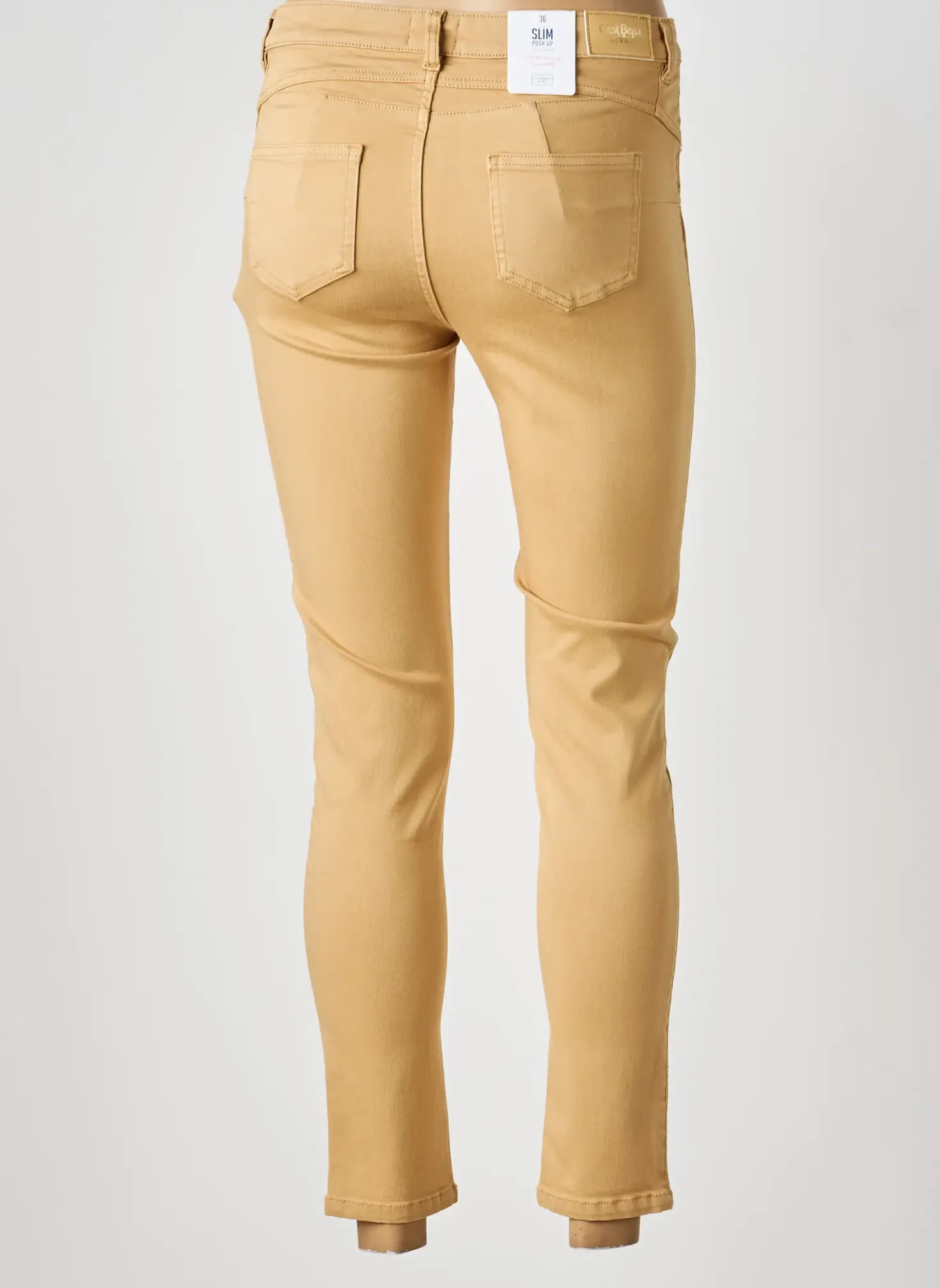 Jeans Coupe Slim C'est Beau La Vie Beige Taille Normale
