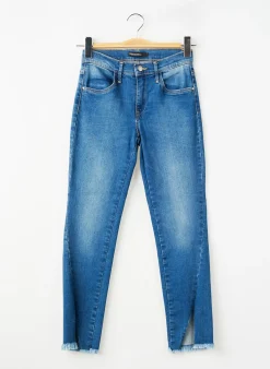 Jeans Coupe Slim Desgaste Bleu Taille Normale