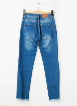 Jeans Coupe Slim Desgaste Bleu Taille Normale