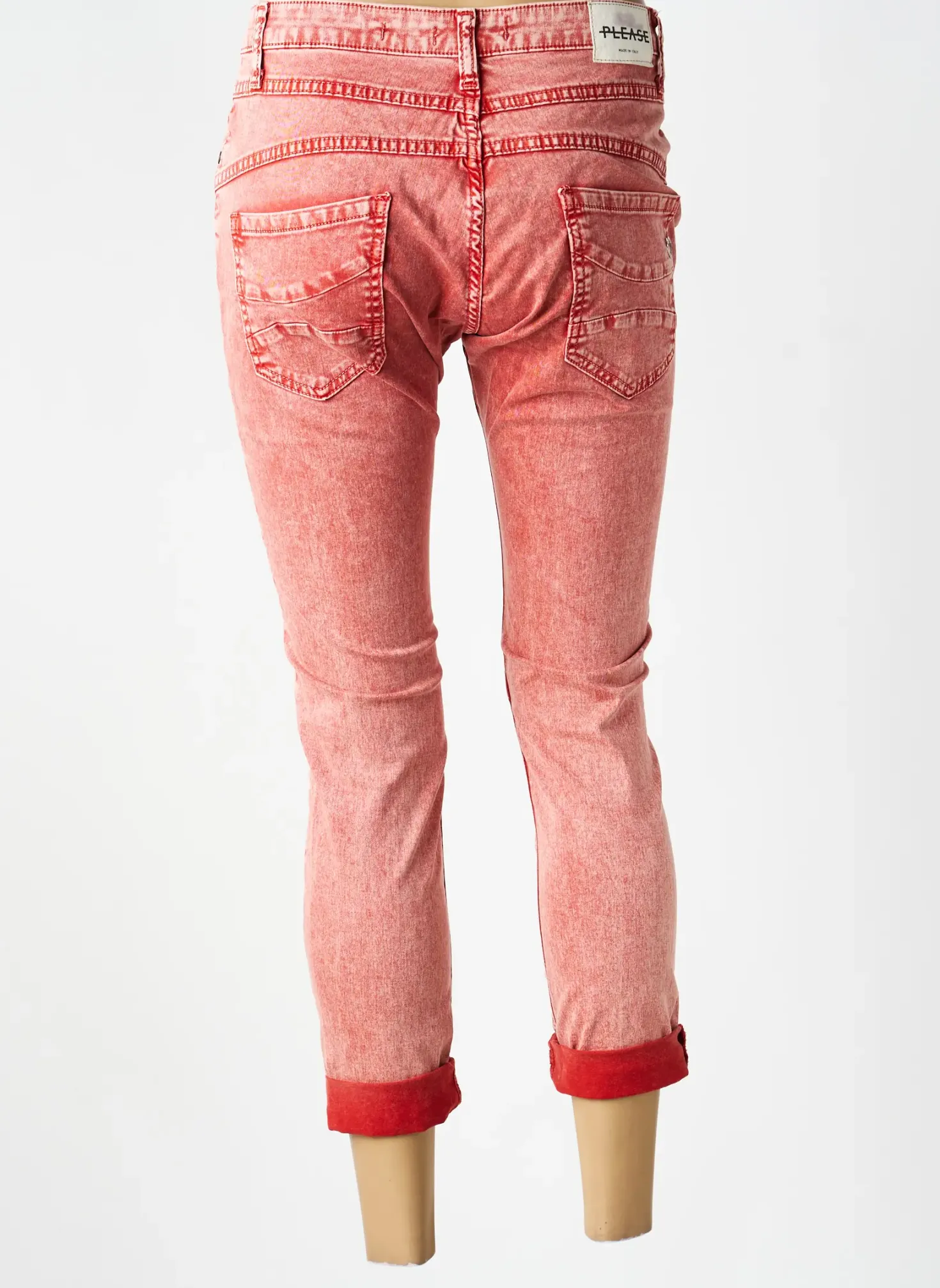 Jeans Coupe Slim Please Rouge Taille Basse