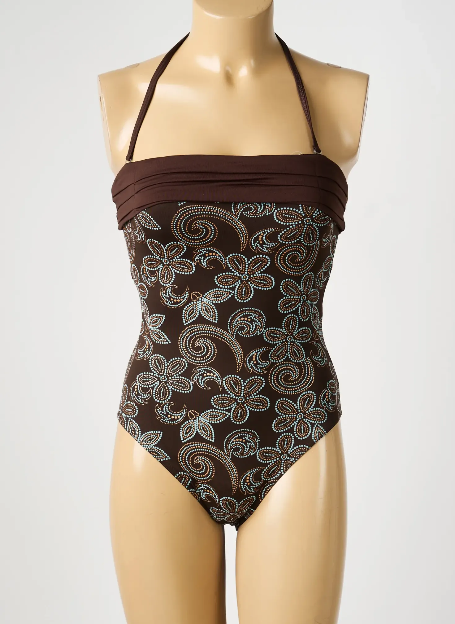 Maillot De Bain 1 Pièce Reglisse Marron Haut Soutien-gorge Avec Mousse De Rembourrage Amovible