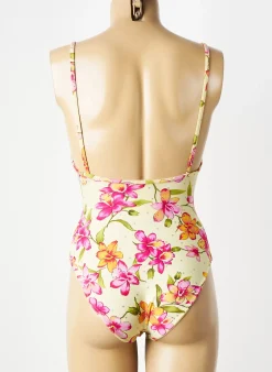 Maillot De Bain 1 Pièce Rose Pomme Jaune Haut Soutien-gorge Balconnet