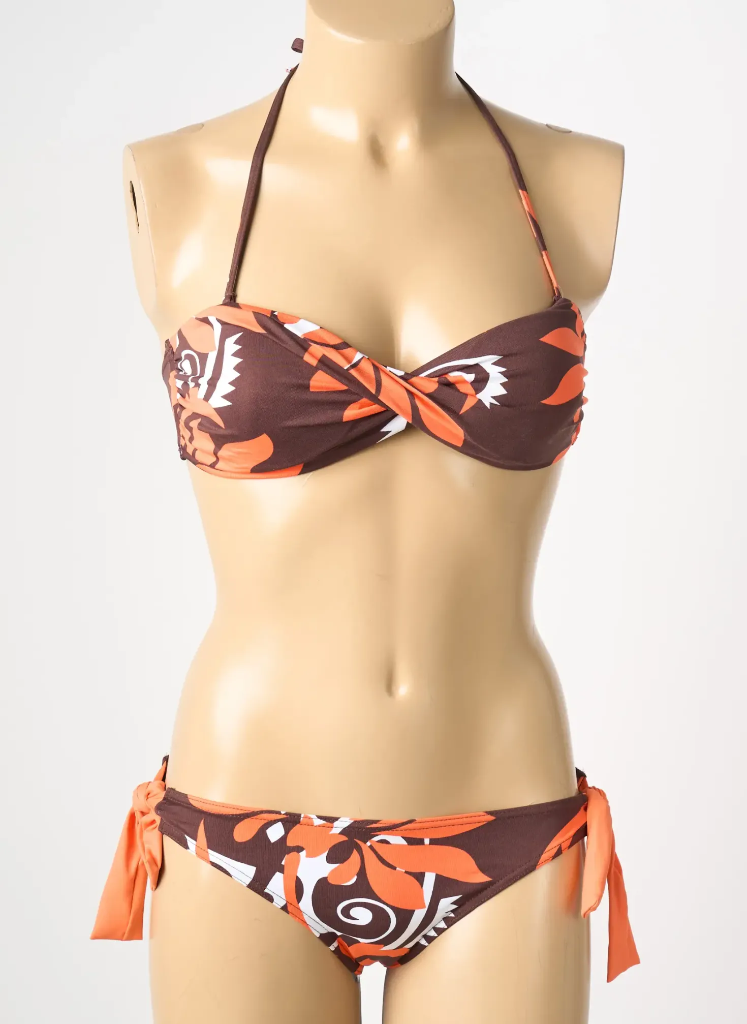 Maillot De Bain 2 Pièces Reglisse Orange Haut Soutien-gorge Moulé