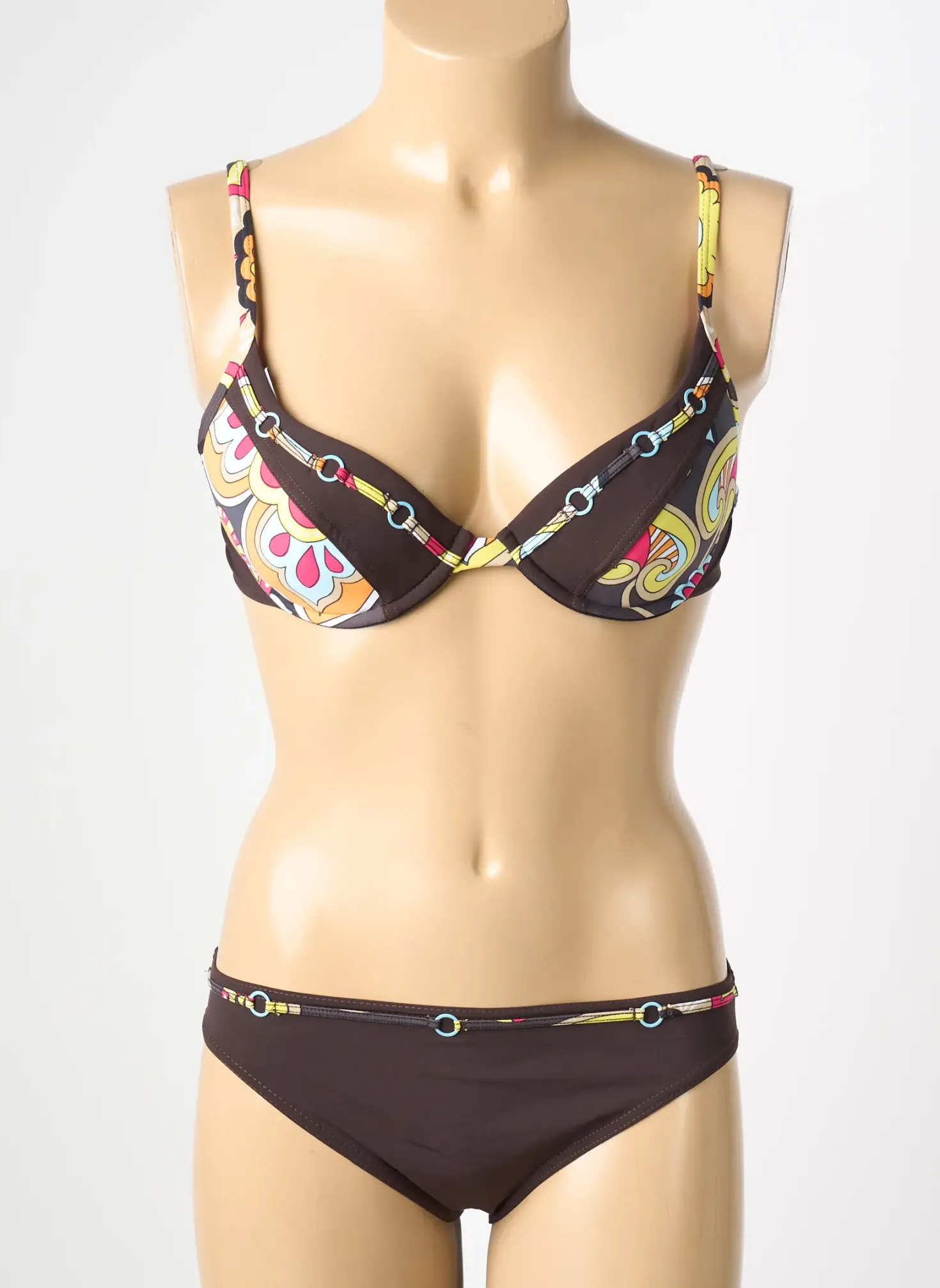 Maillot De Bain 2 Pièces Reglisse Marron Haut Soutien-gorge Moulé