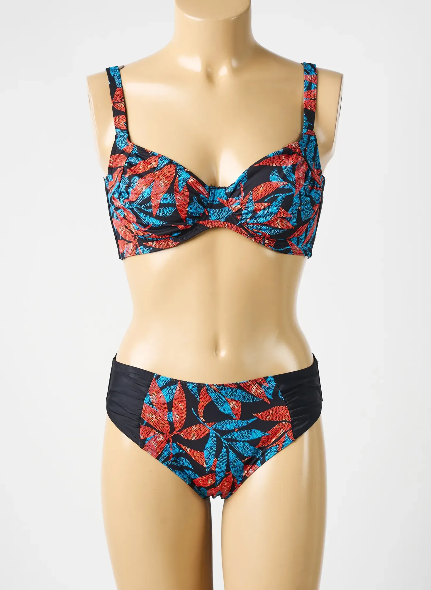 Maillot De Bain 2 Pièces Rose Pomme Noir Haut Soutien-gorge Emboitant