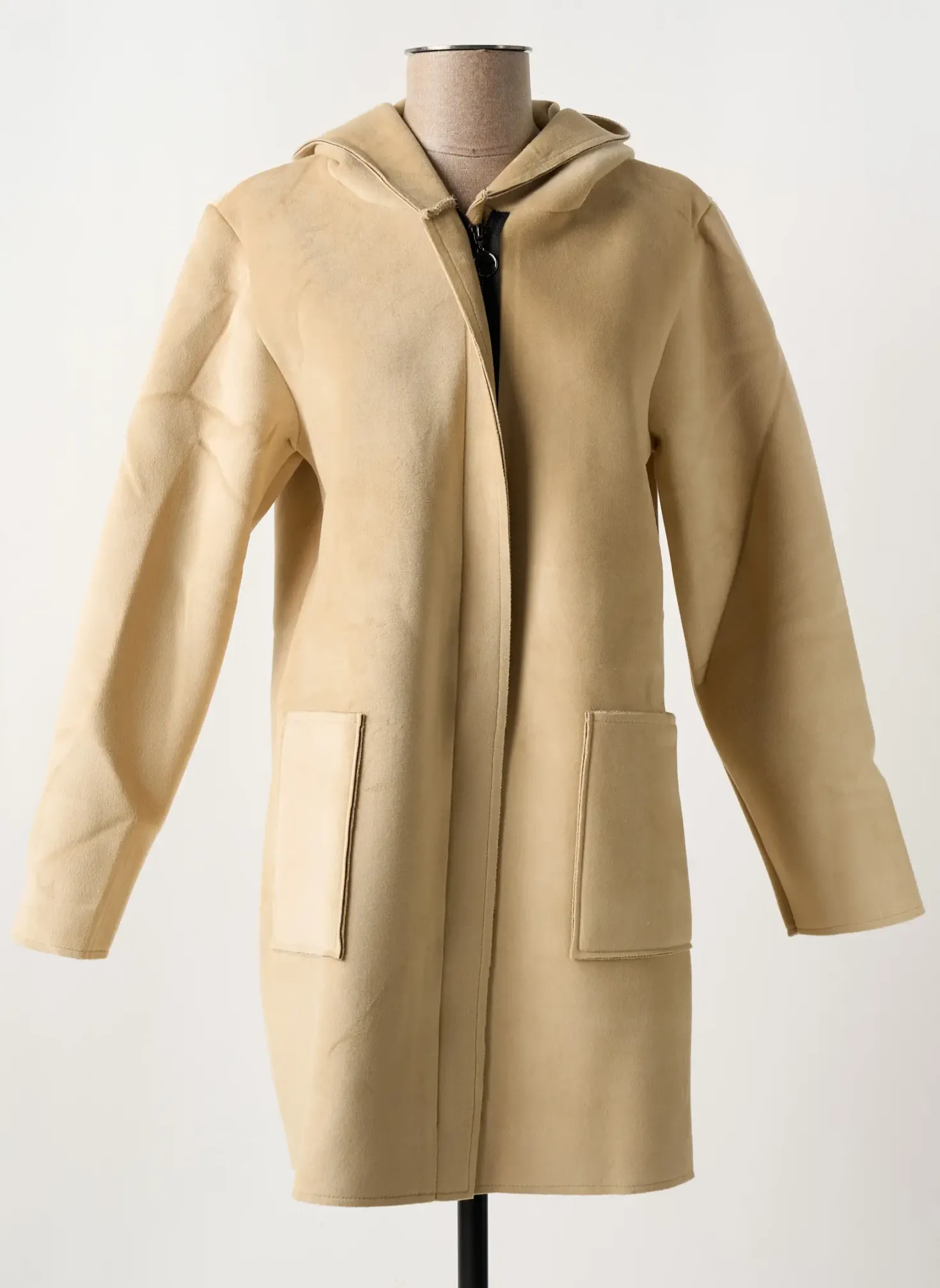 Manteau Court Blanc Boheme Beige A Capuche
