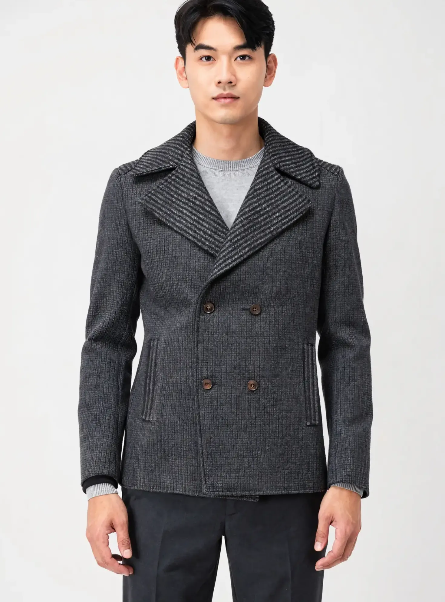 Manteau Court Pierre Talamon Gris Sans Capuche