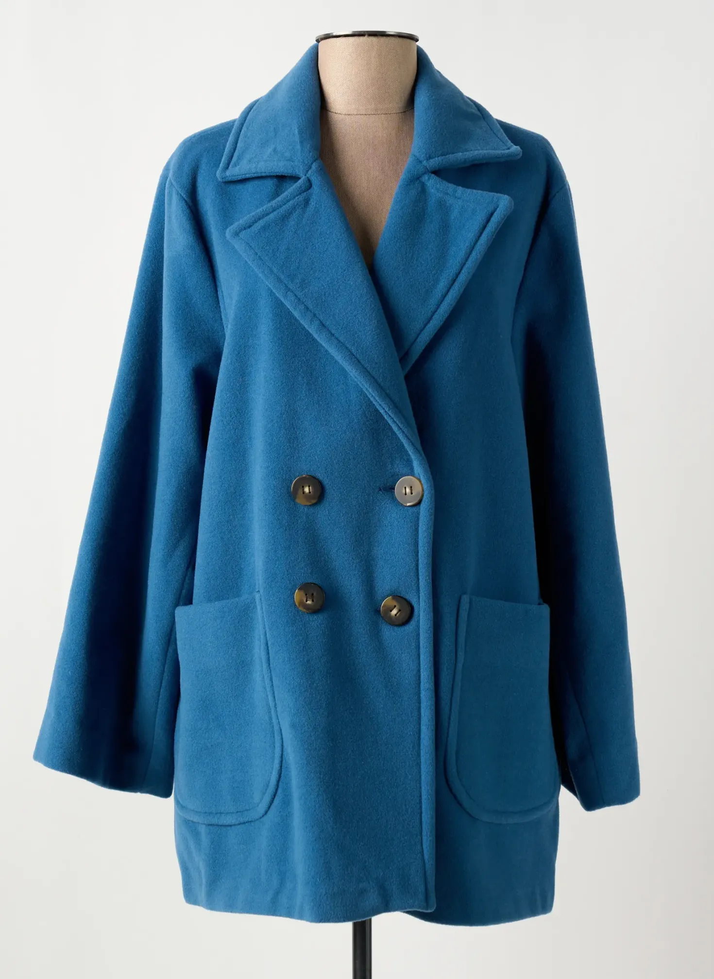 Manteau Long Diega Bleu Sans Capuche