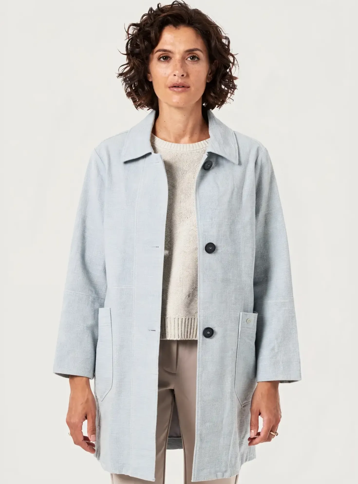 Manteau Long Mat De Misaine Bleu Sans Capuche
