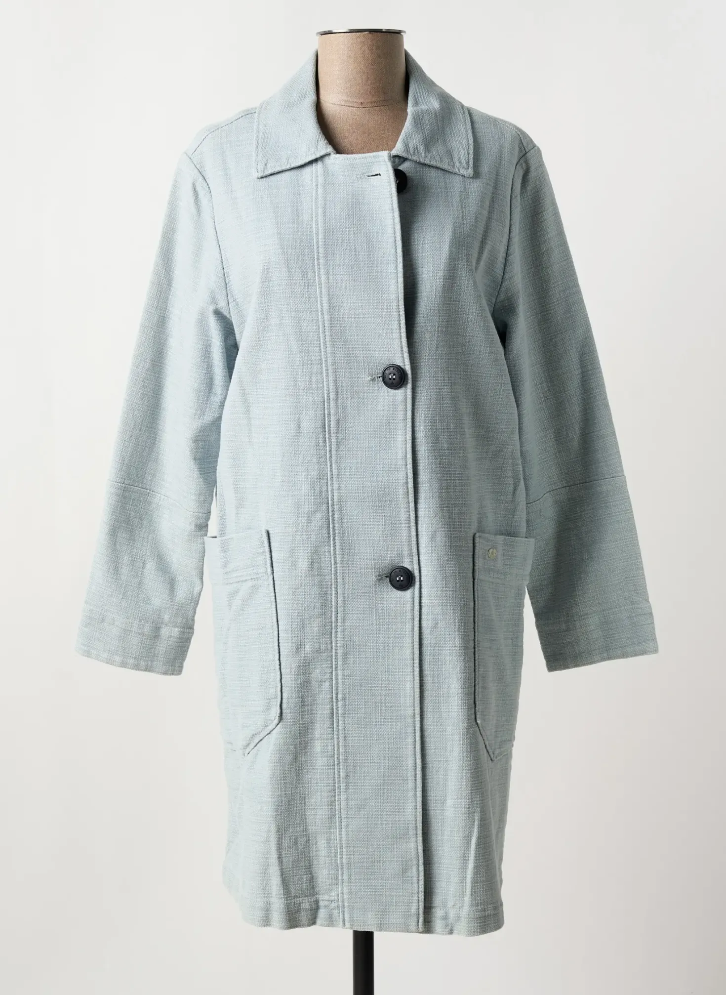 Manteau Long Mat De Misaine Bleu Sans Capuche