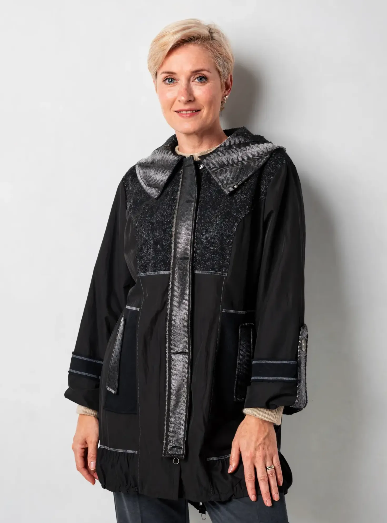 Manteau Long Quatre Vingt Jours Noir Sans Capuche