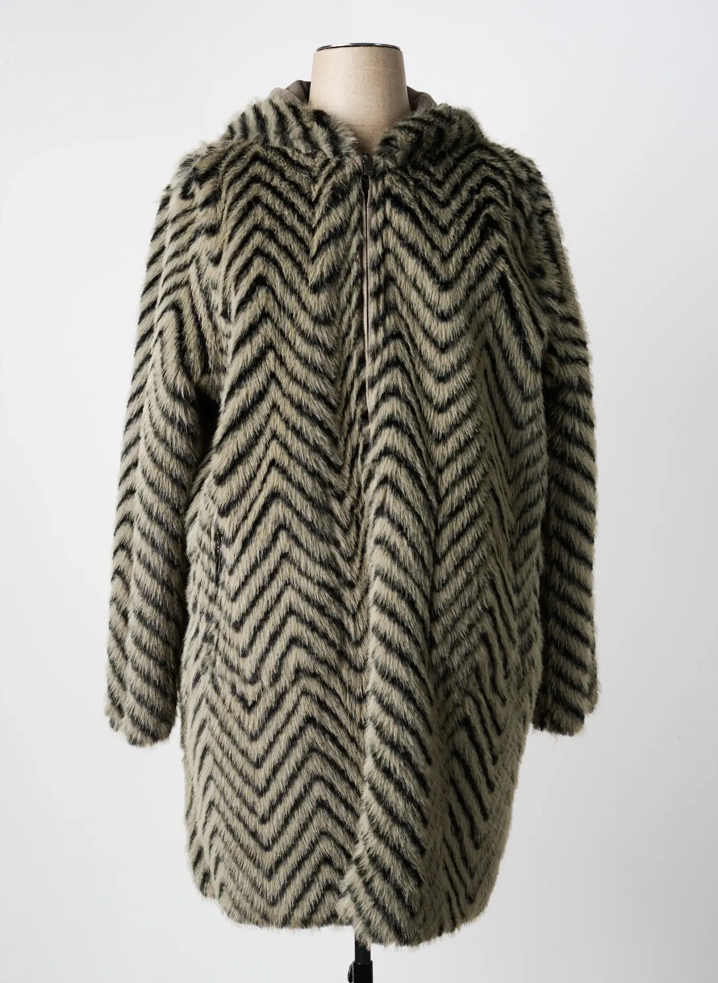 Manteau Long Rever Mile Gris A Capuche