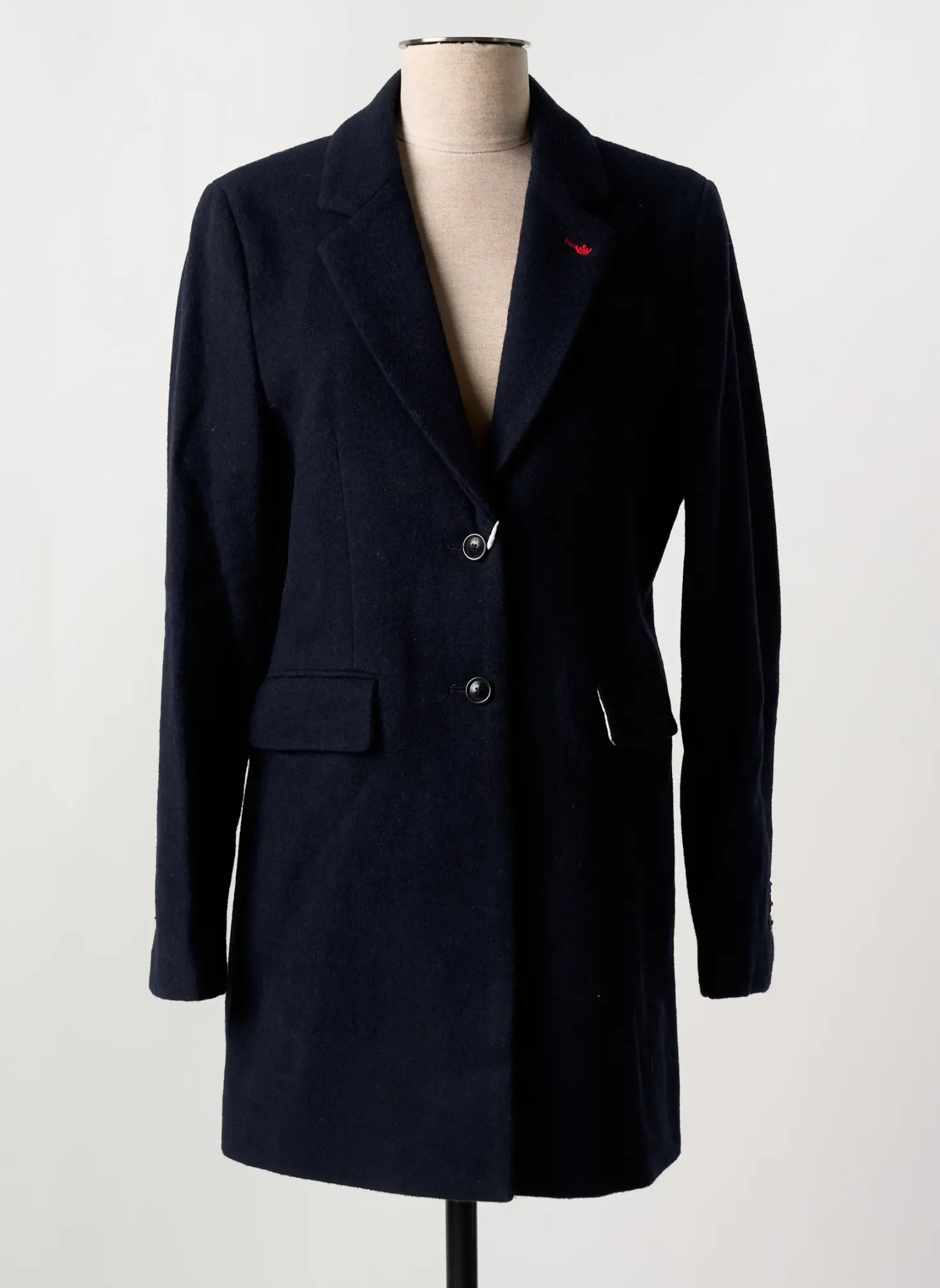 Manteau Long Vicomtea Bleu Sans Capuche