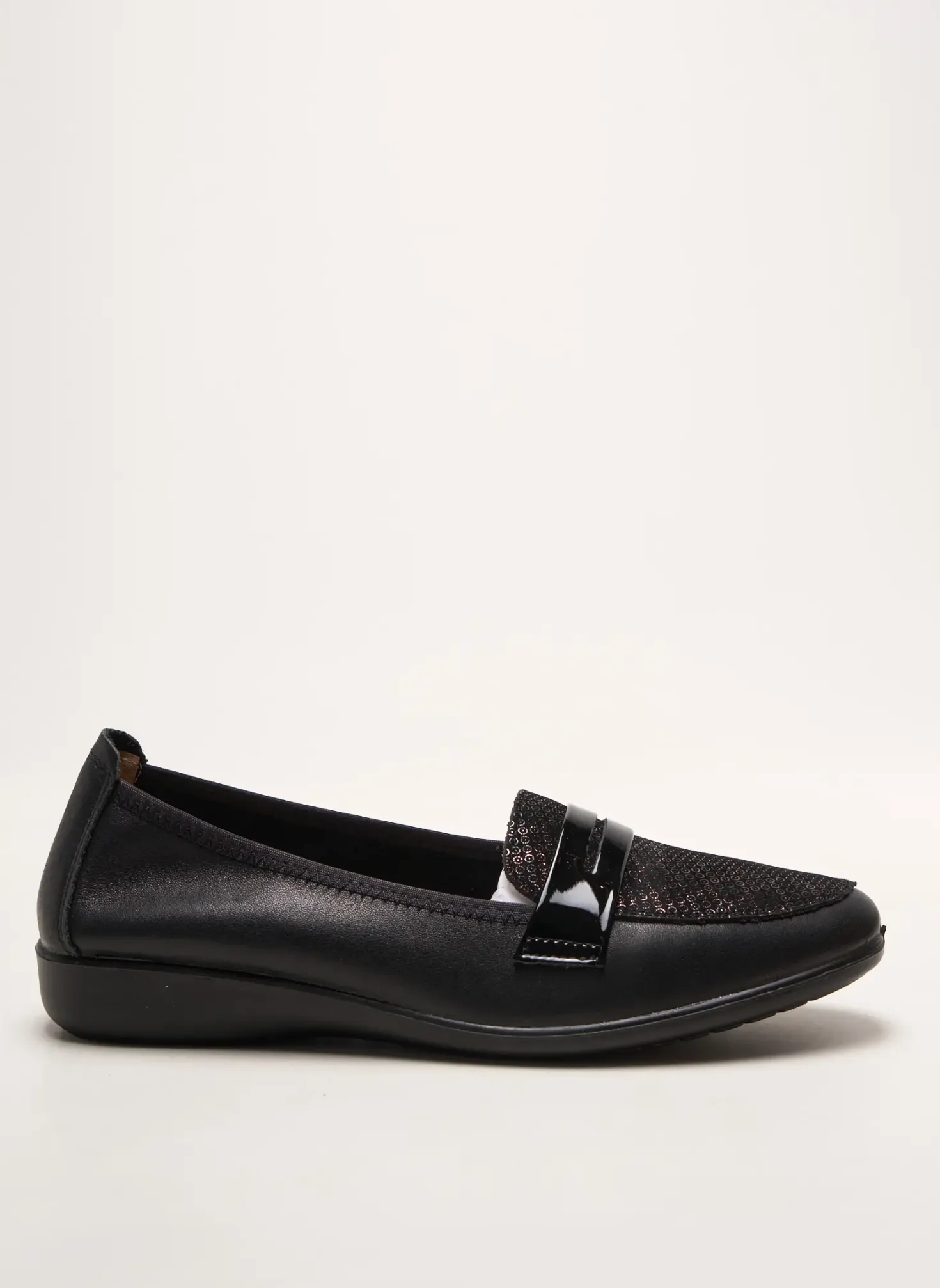 Mocassins Infini Noir Talon Plat Jusqu'à 3cm