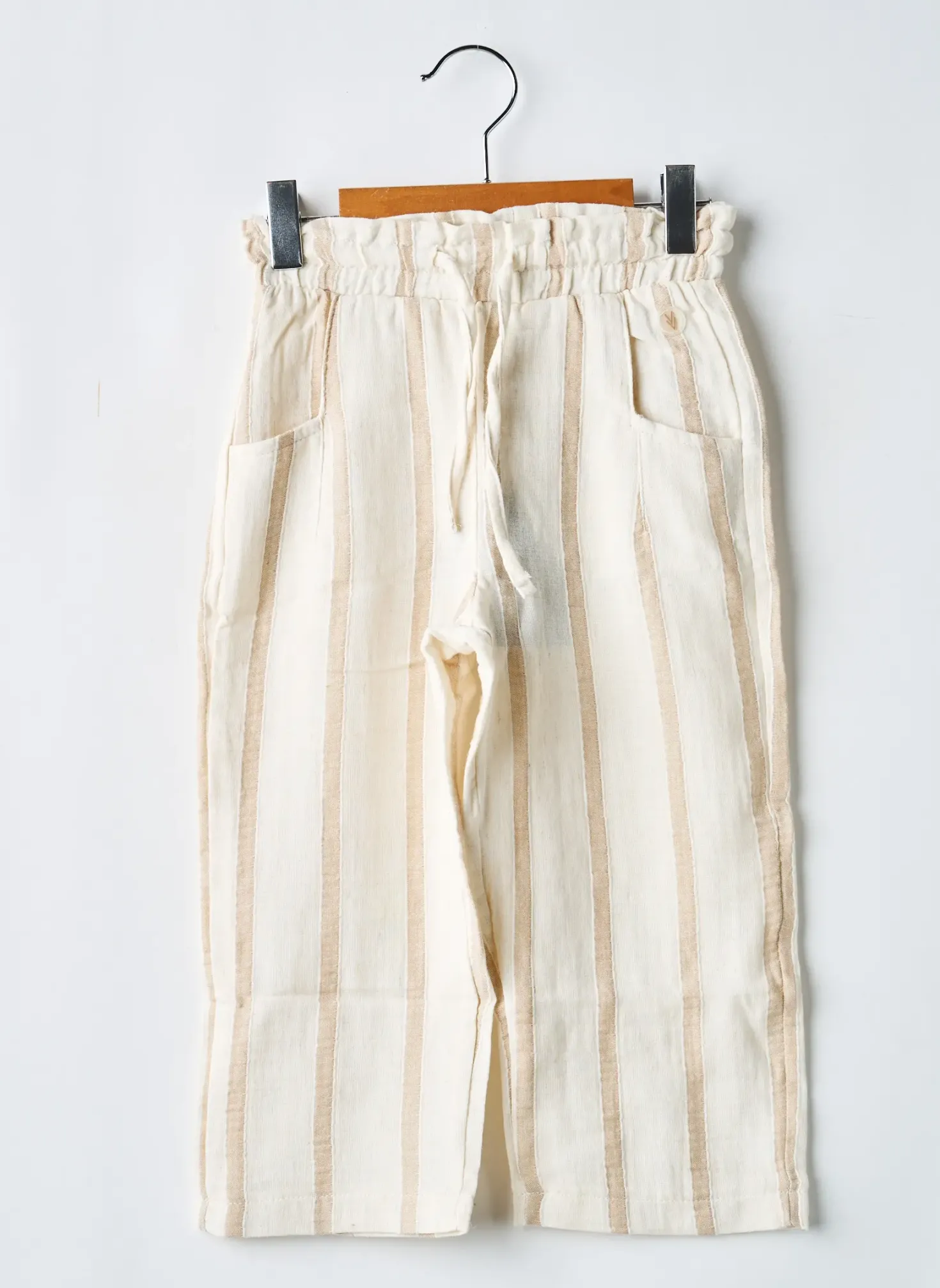 Pantalon Droit Levv Label Beige Taille Élastique