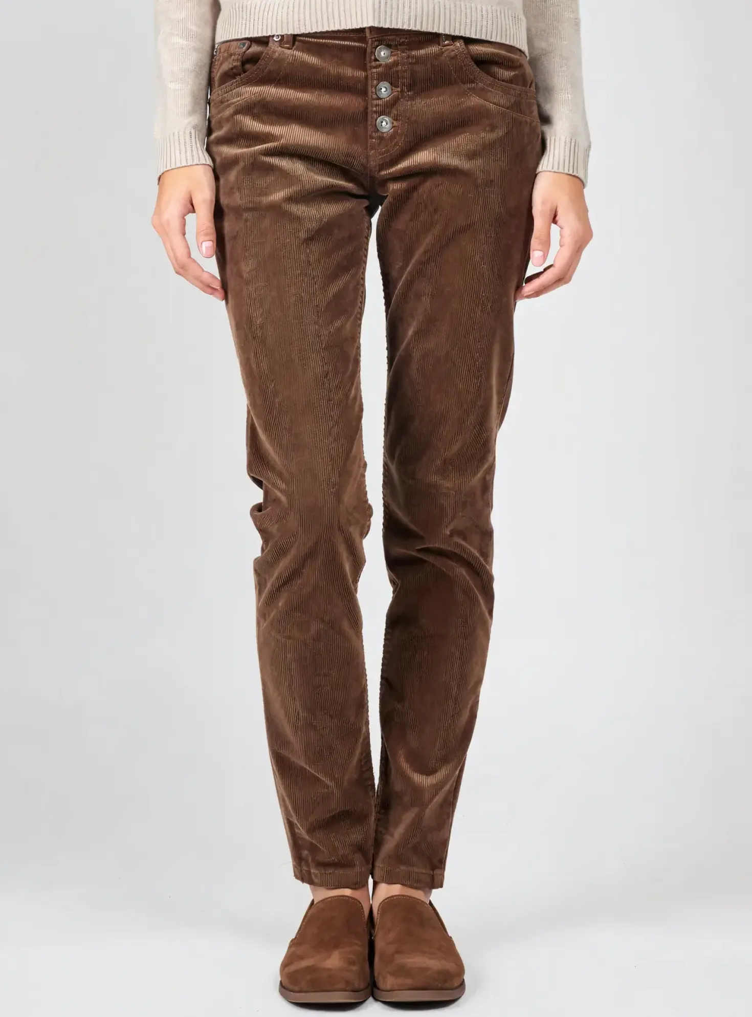 Pantalon Slim Karostar Marron Taille Normale