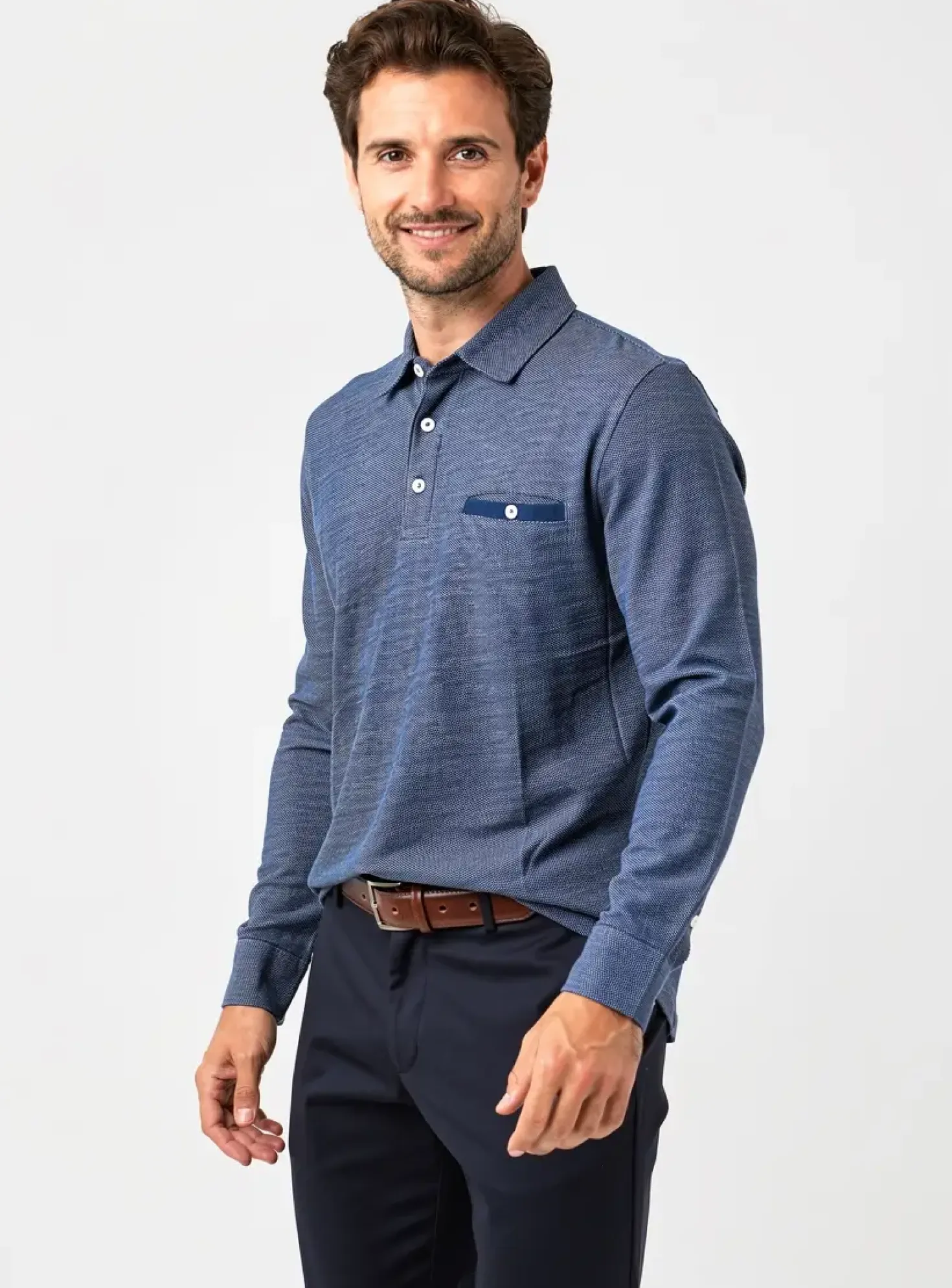 Polo Cambridge Bleu Manches Longues