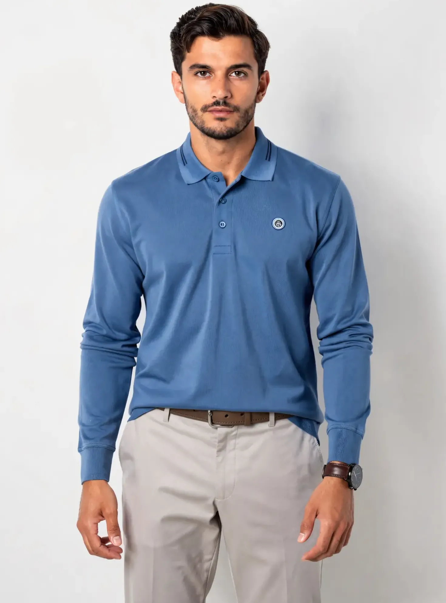 Polo Mat De Misaine Bleu Manches Longues
