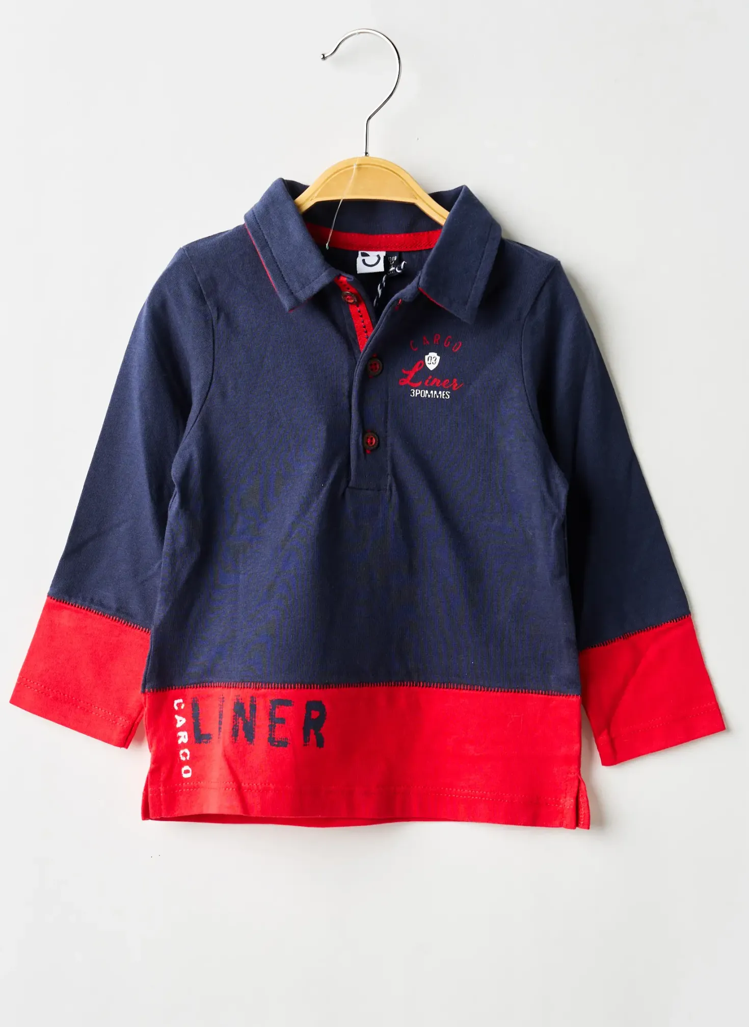 Polo 3 Pommes Bleu Manches Longues