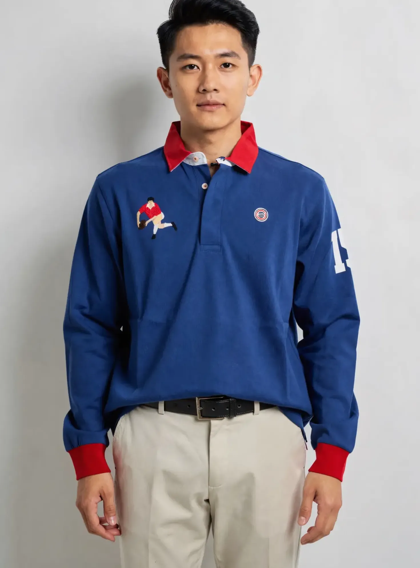 Polo Serge Blanco Bleu Manches Longues
