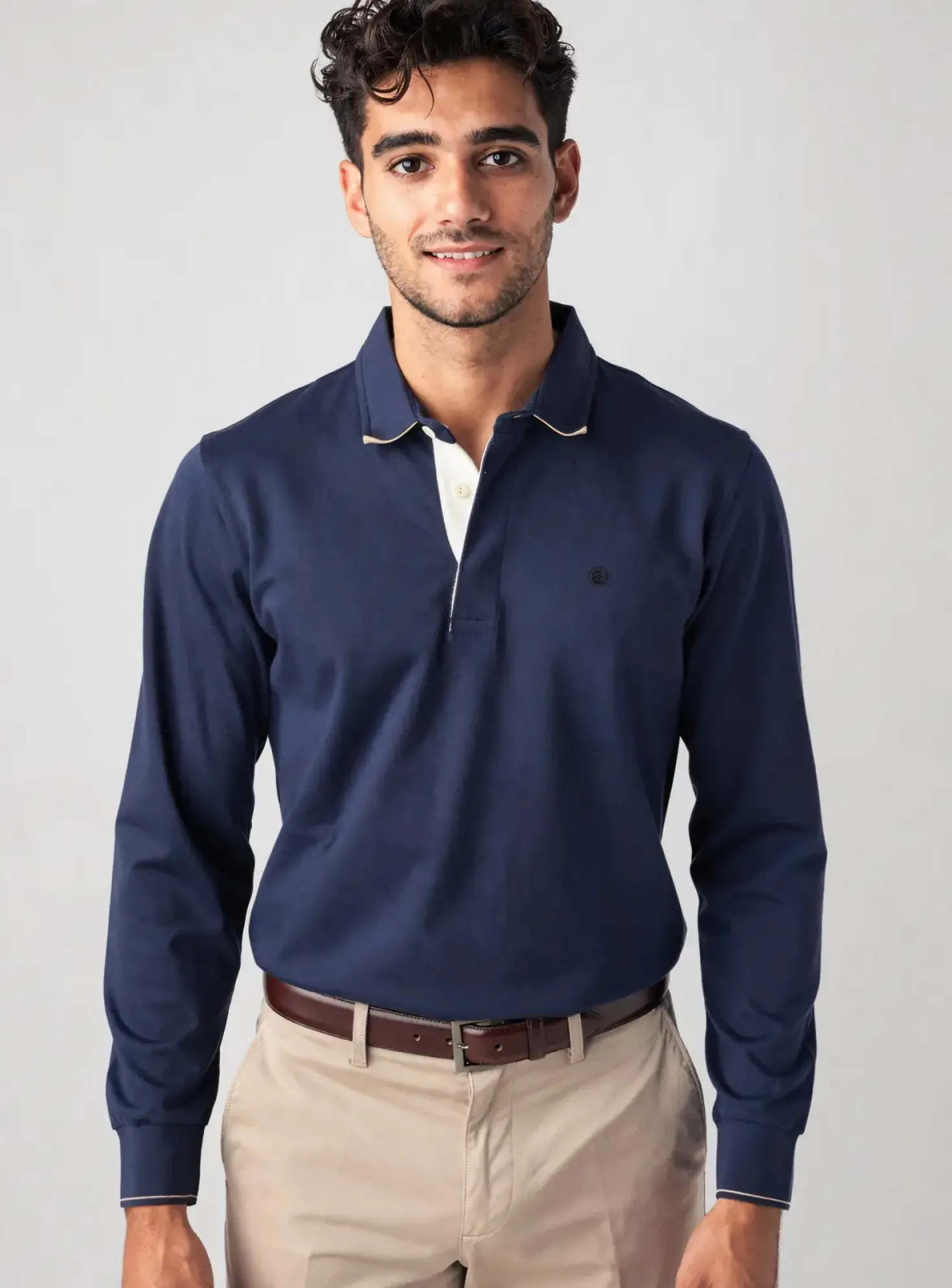 Polo Serge Blanco Bleu Manches Longues