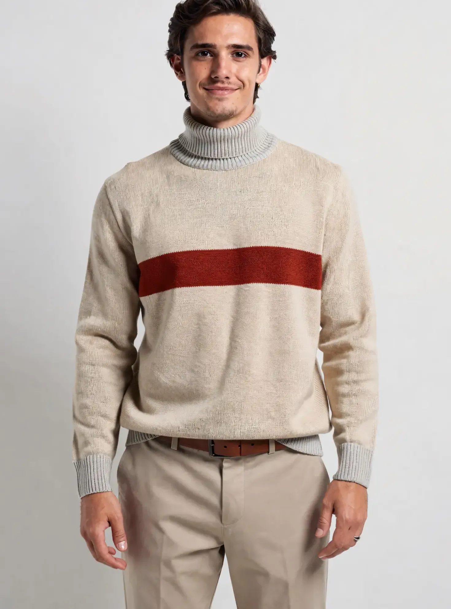 Pull Col Roulé Olow Beige Manches Longues