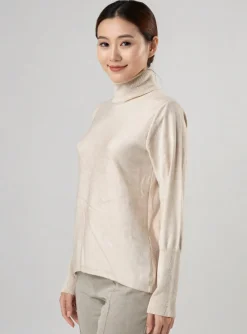 Pull Col Roulé Reserved Beige Manches Longues