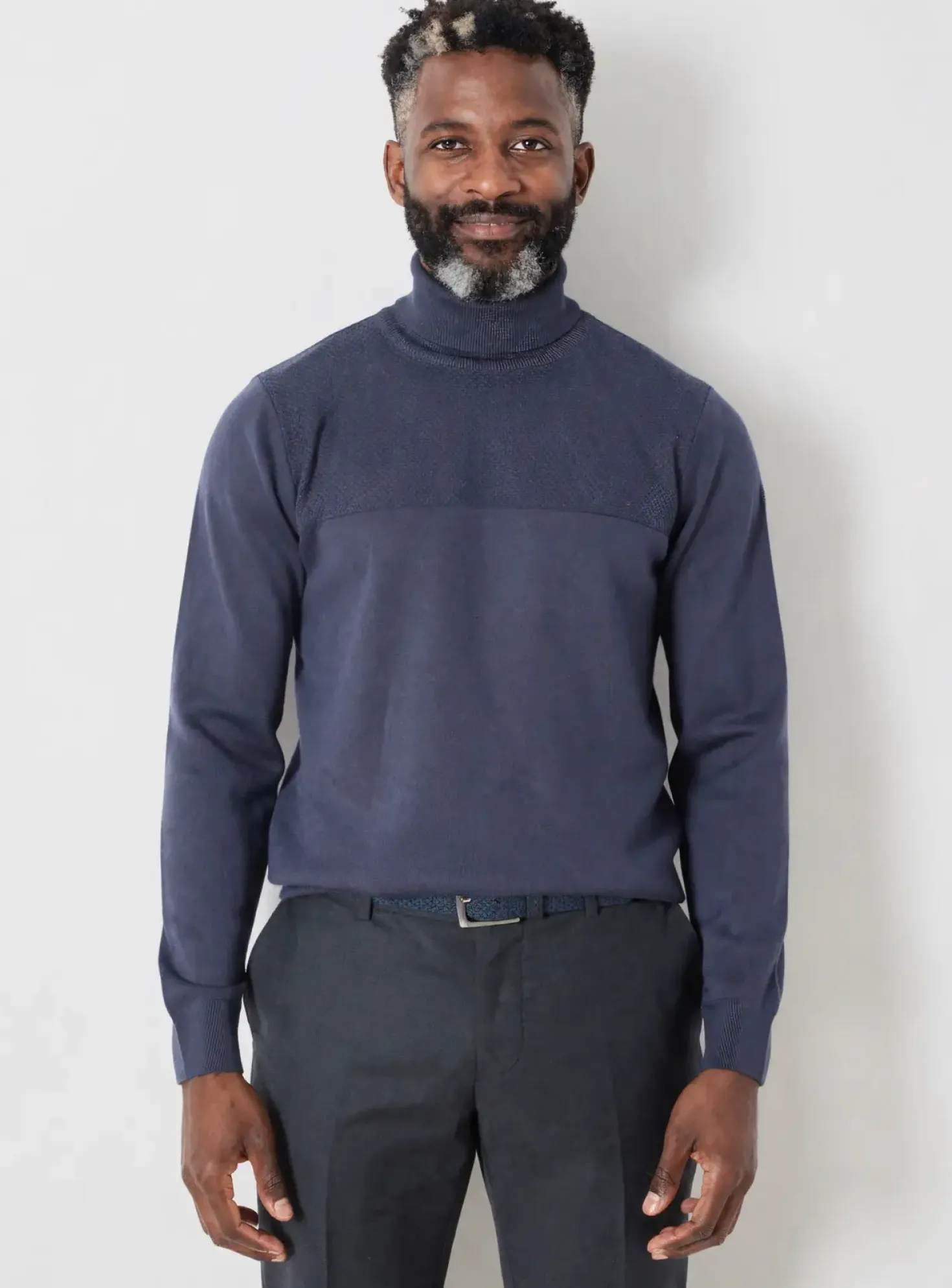 Pull Col Roulé Tbs Bleu Manches Longues