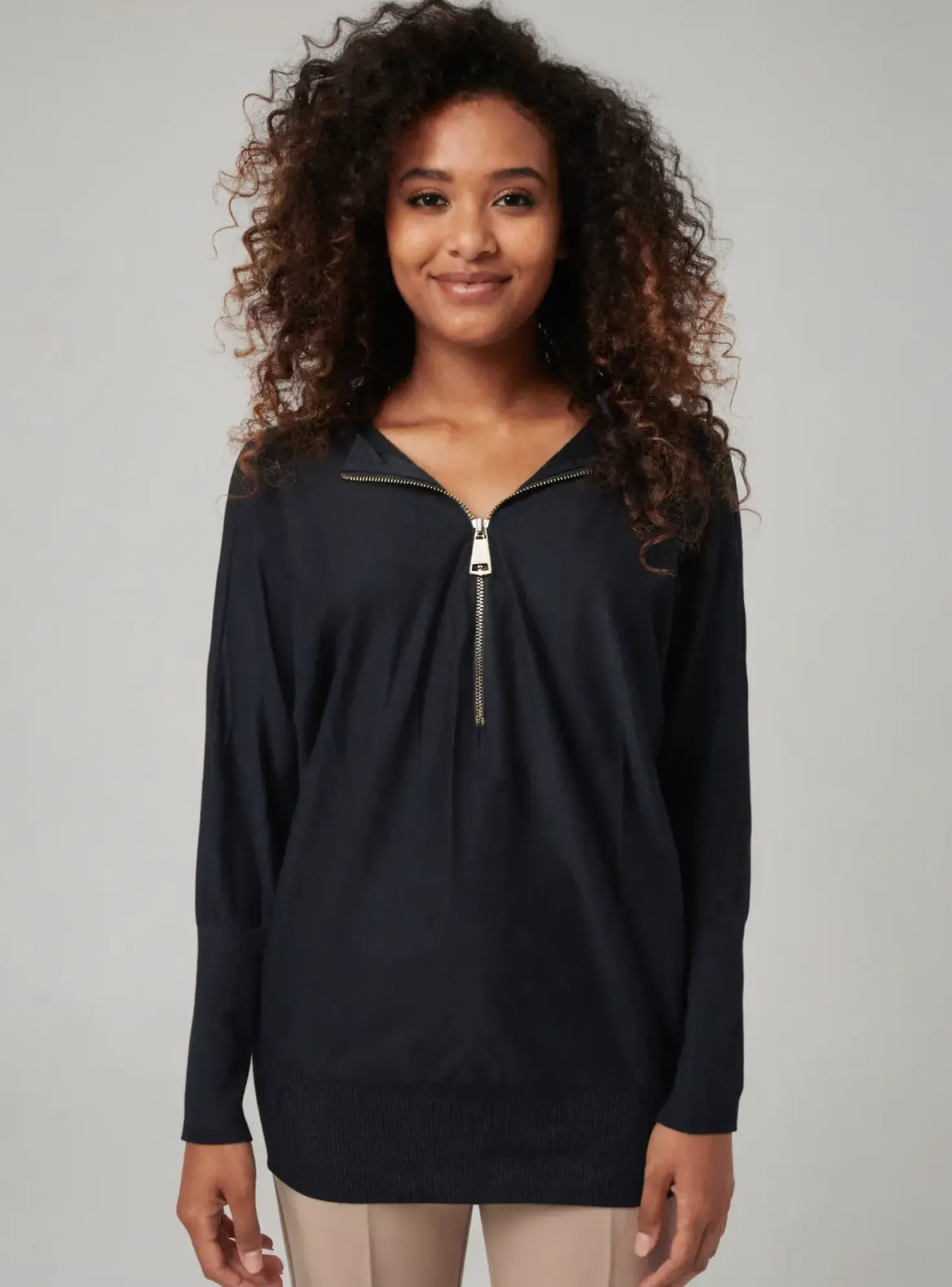Pull Tunique C.m.p 55 Noir Manches Longues