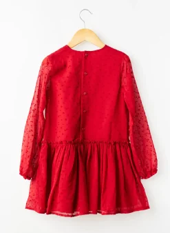 Robe Courte Boboli Rouge Manches Longues