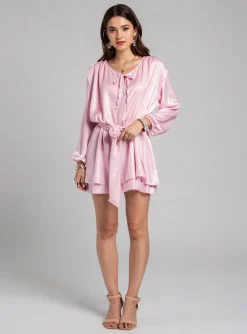 Robe Courte Pretty Wire Rose Manches Longues