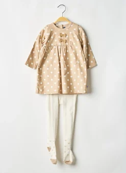 Robe Courte Sucre D'orge Beige Manches Longues