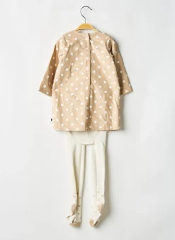 Robe Courte Sucre D'orge Beige Manches Longues