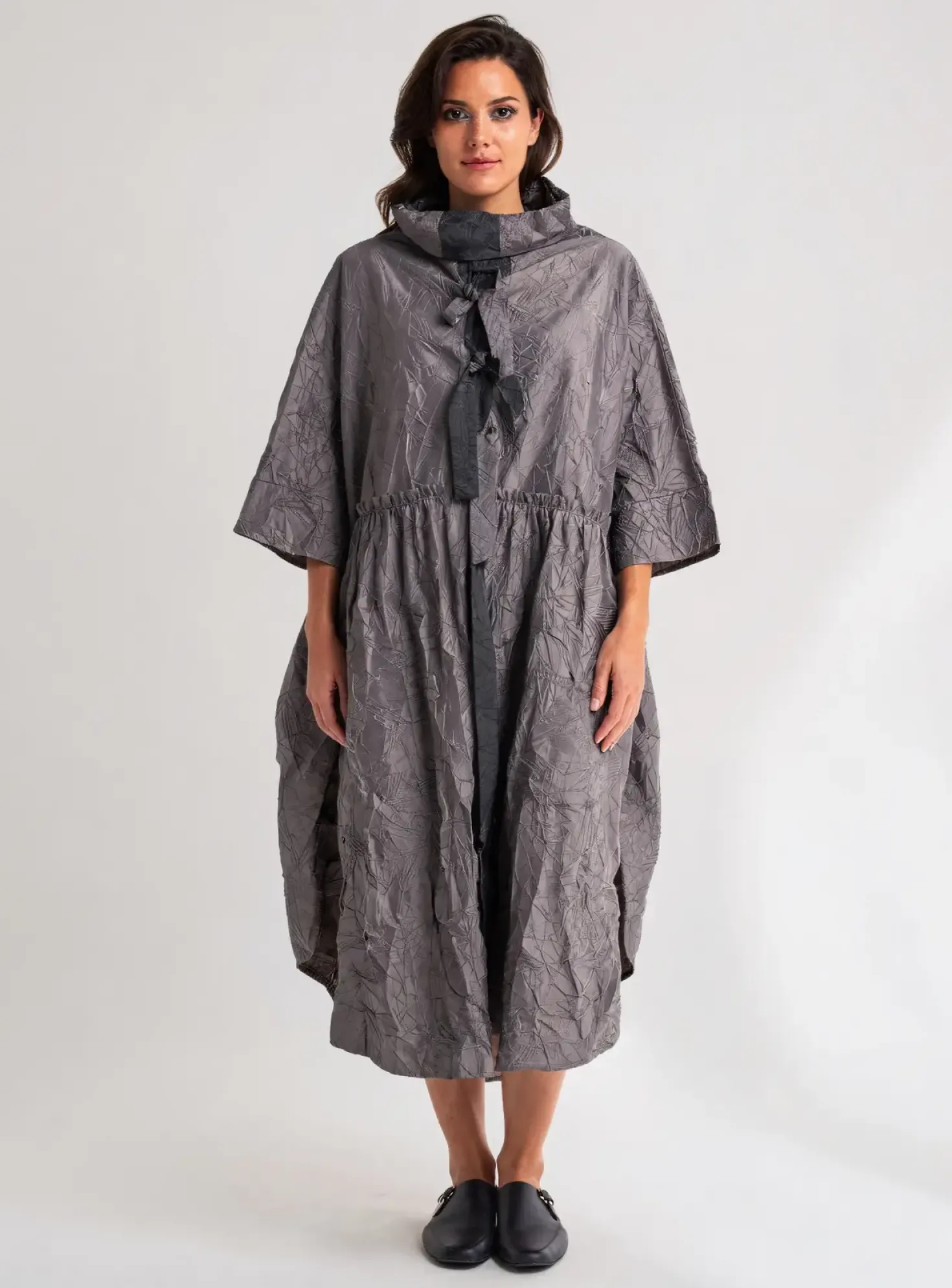 Robe Longue Amma Gris Manches Courtes