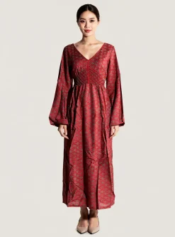 Robe Longue Bamboo's Rouge Manches Longues