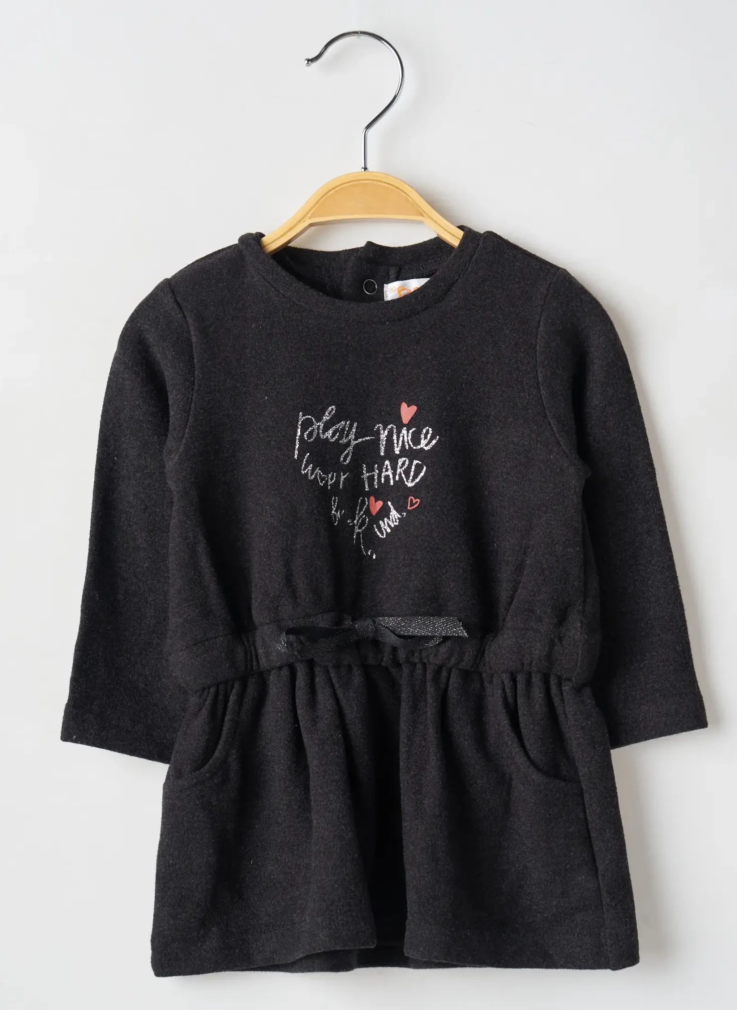 Robe Mi-longue Baby Bol Noir Manches Longues