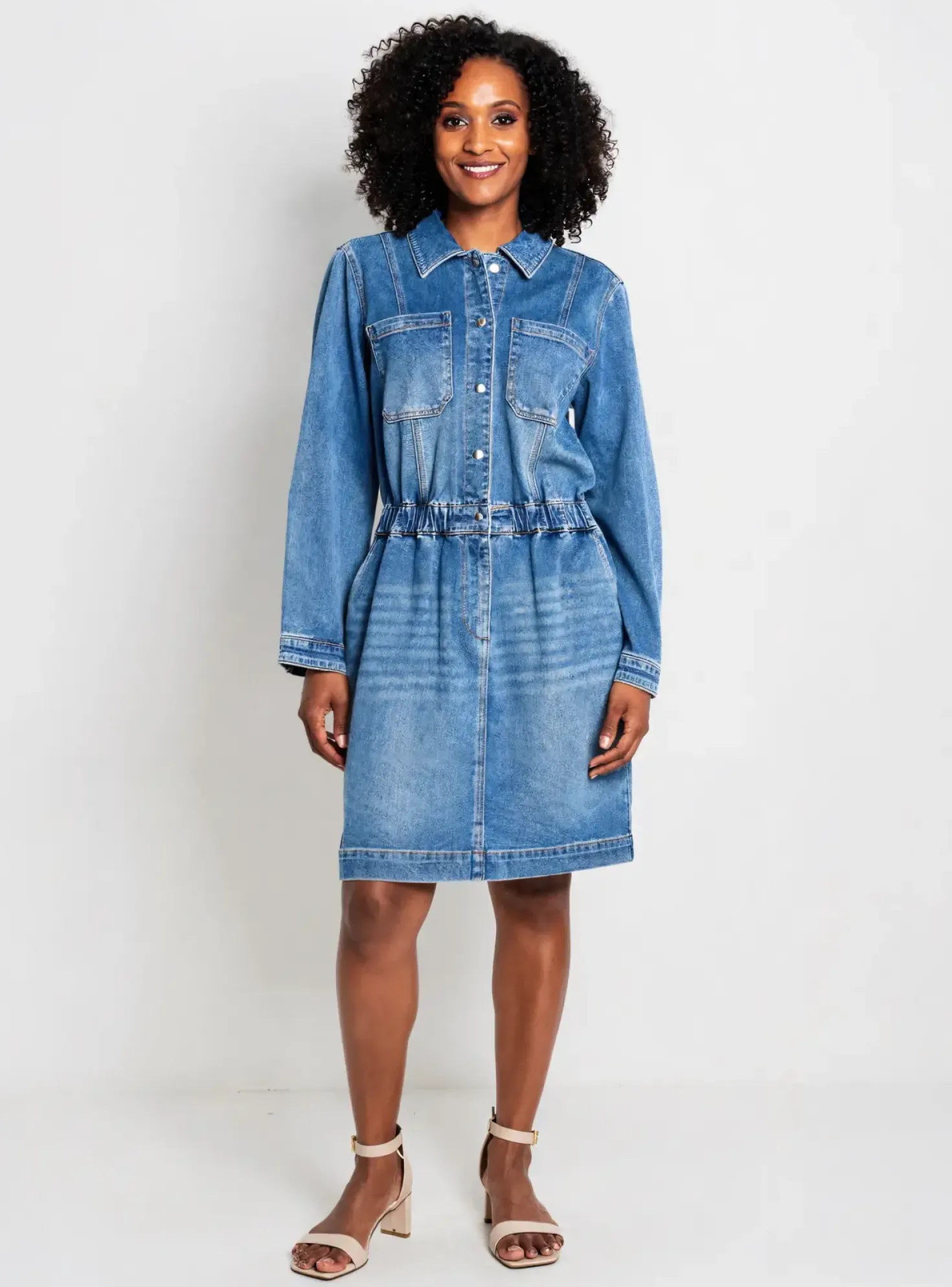 Robe Mi-longue C'est Beau La Vie Bleu Manches Longues