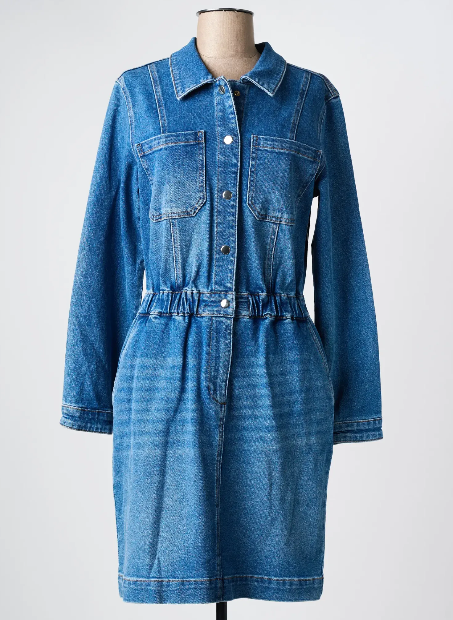 Robe Mi-longue C'est Beau La Vie Bleu Manches Longues