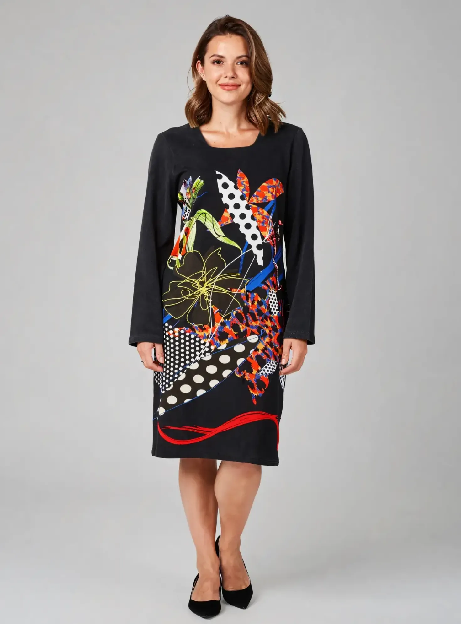 Robe Mi-longue France Rivoire Noir Manches Longues