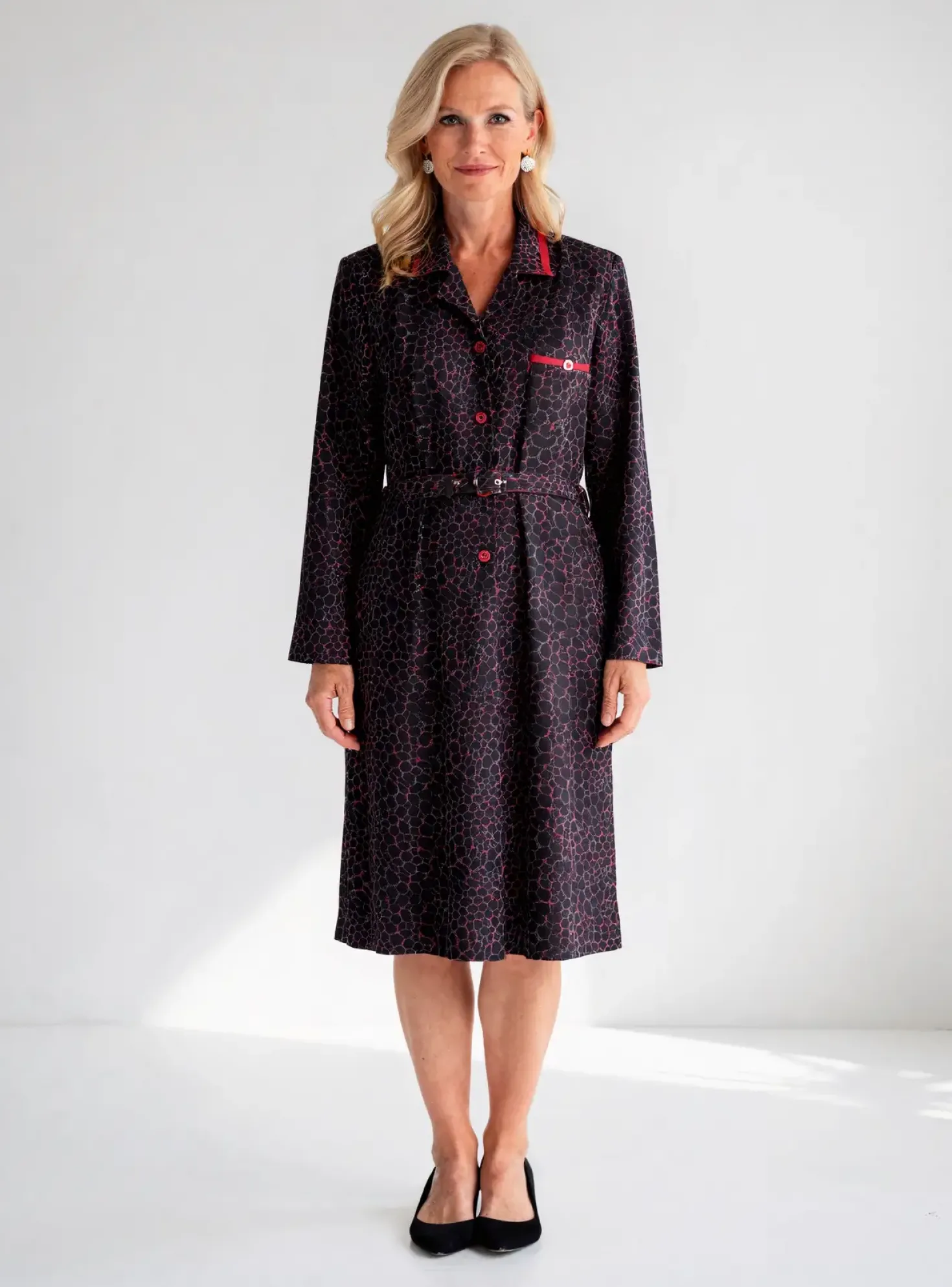 Robe Mi-longue France Rivoire Rouge Manches Longues