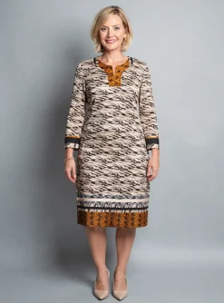 Robe Mi-longue Gevana Beige Manches 3/4